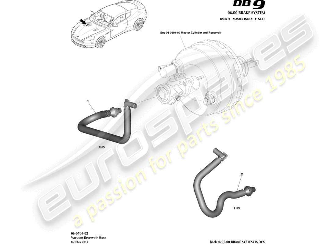 aston martin db9 (2014) diagramma delle parti del tubo del serbatoio del vuoto