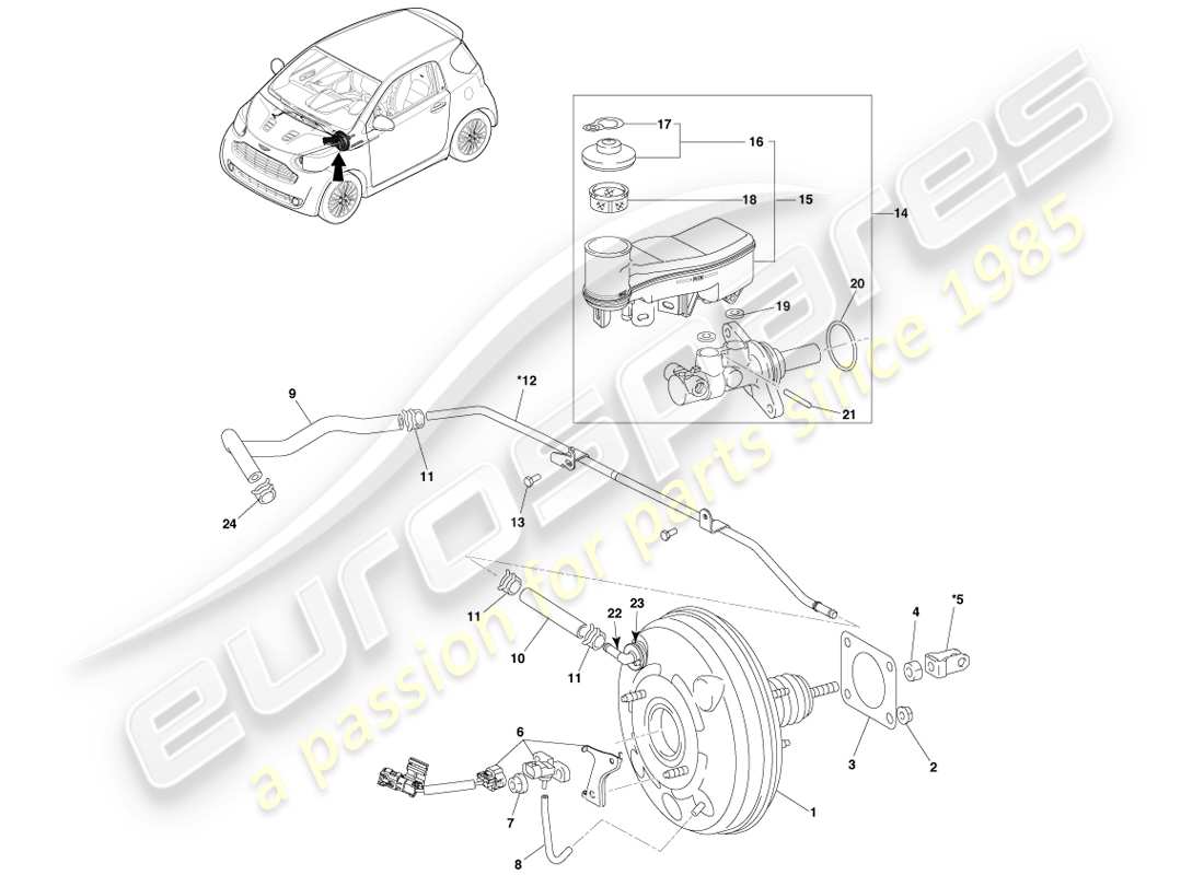 aston martin cygnet (2012) serbatoio e tubo del vuoto lhd diagramma delle parti