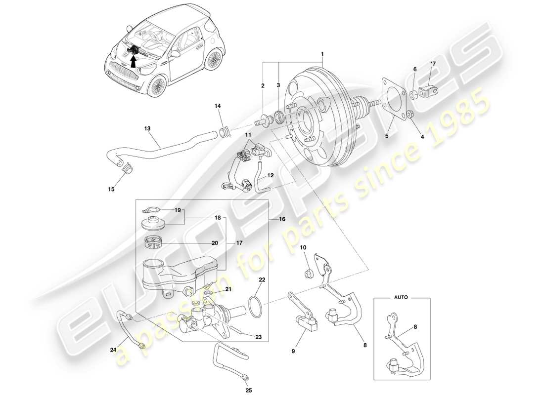 aston martin cygnet (2012) serbatoio e tubo del vuoto rhd diagramma delle parti