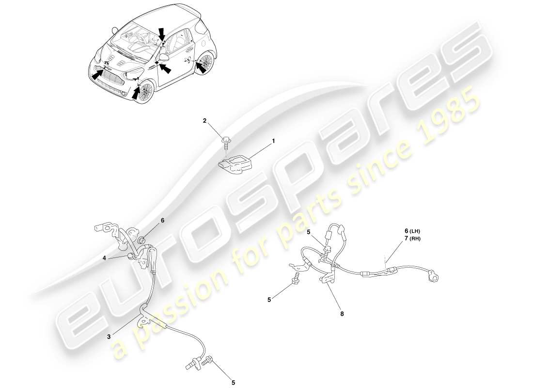 aston martin cygnet (2012) sensori di controllo elettronico del freno diagramma delle parti