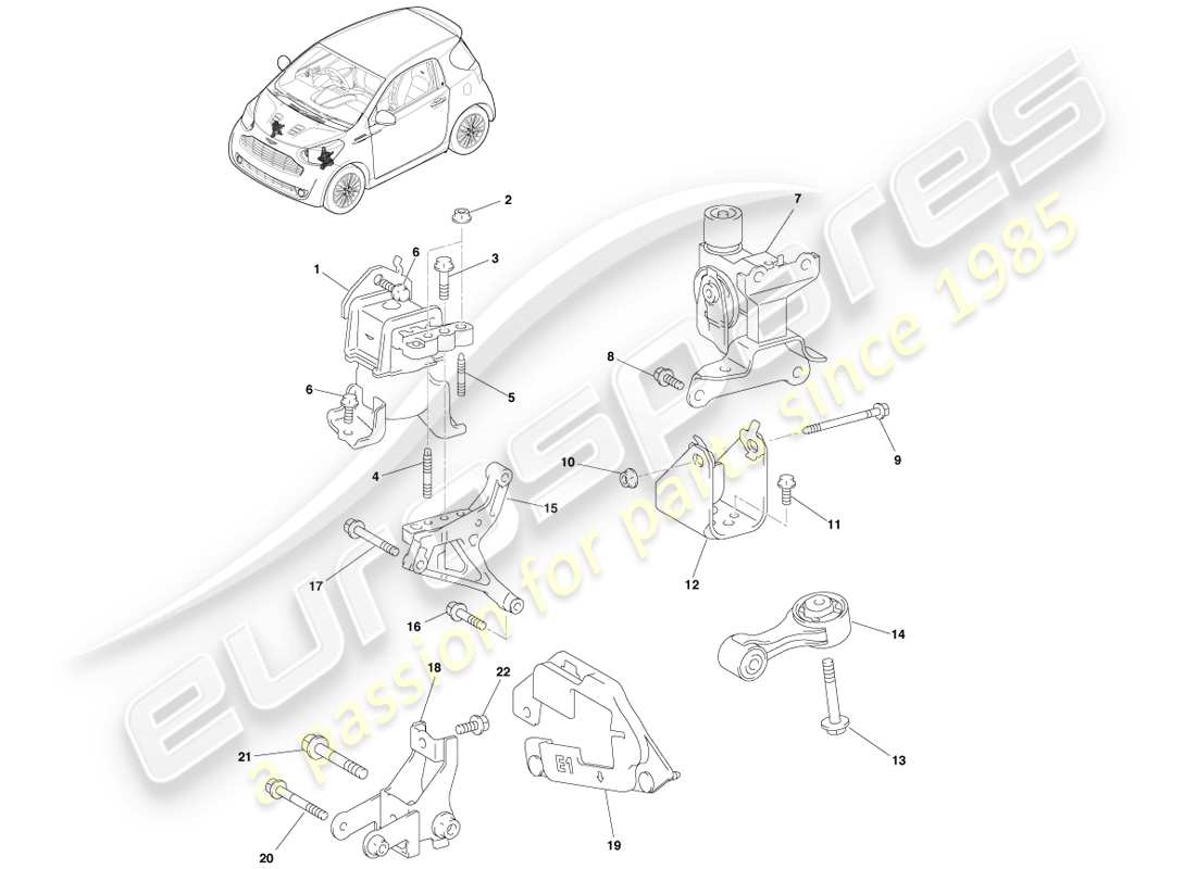 aston martin cygnet (2012) supporti del gruppo propulsore: manuale diagramma delle parti