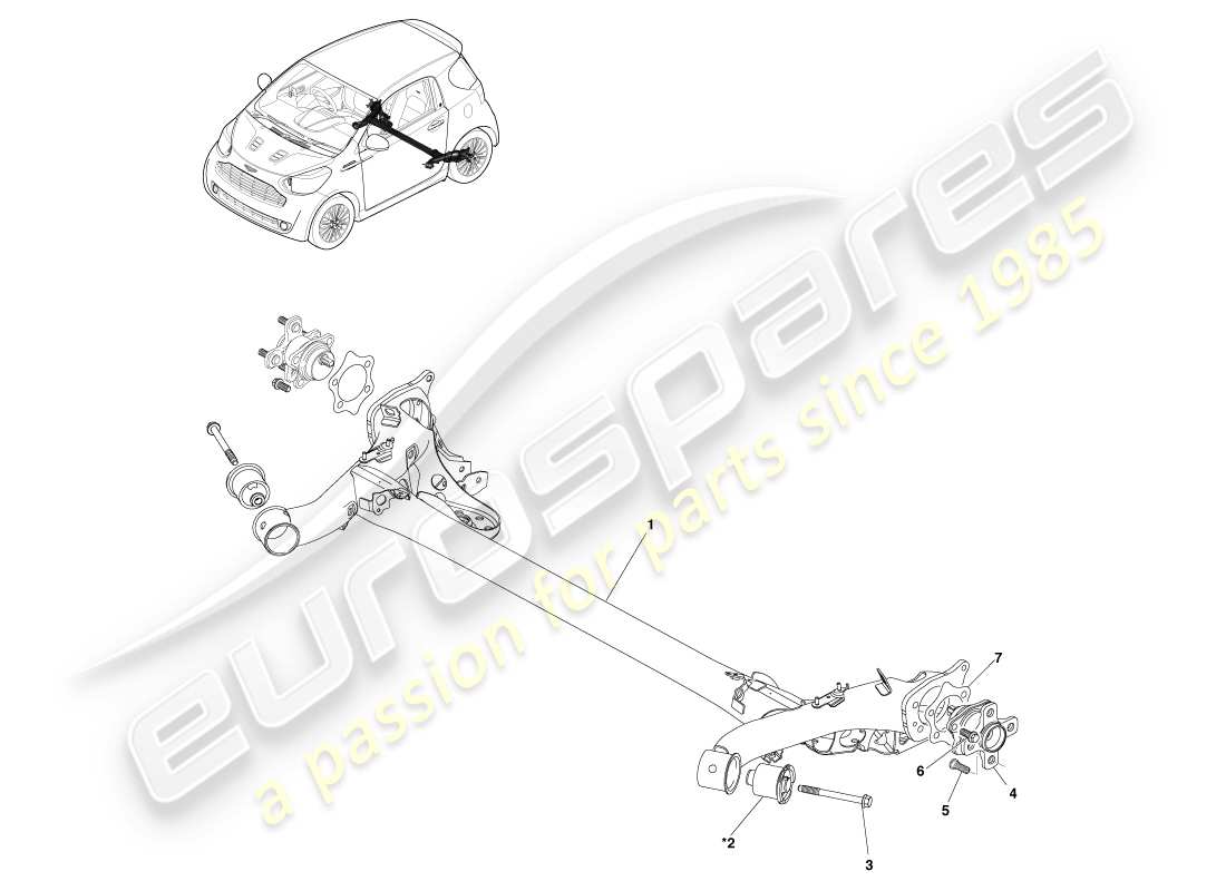 aston martin cygnet (2012) complessivo traversa sospensione posteriore diagramma delle parti