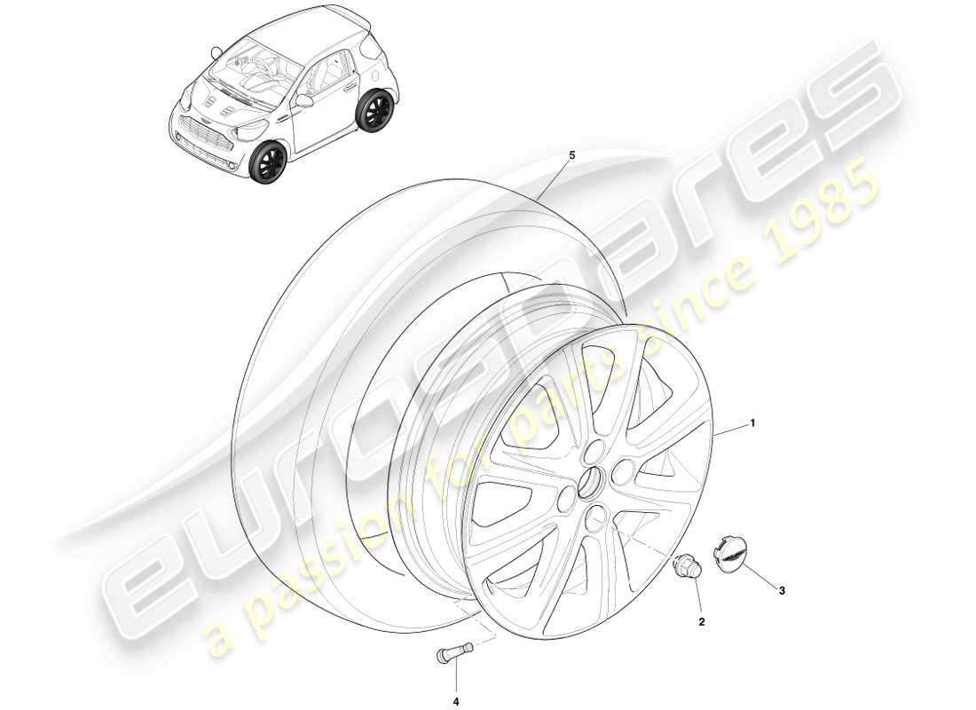 aston martin cygnet (2012) gruppo ruota e pneumatico diagramma delle parti