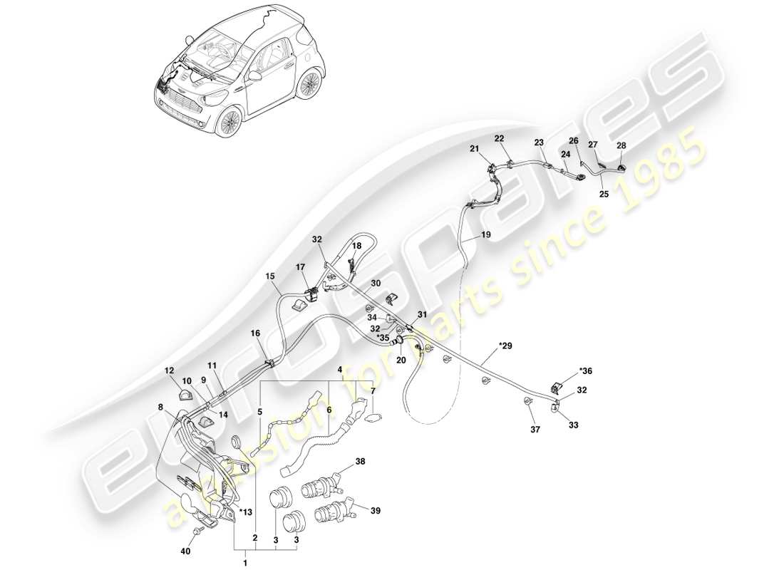 aston martin cygnet (2012) complessivo lavaggio parabrezza diagramma delle parti