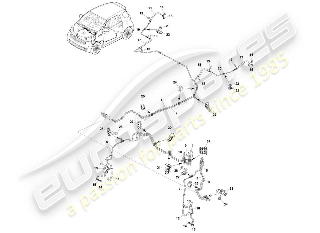 aston martin cygnet (2012) tubi e tubi freno rhd diagramma delle parti