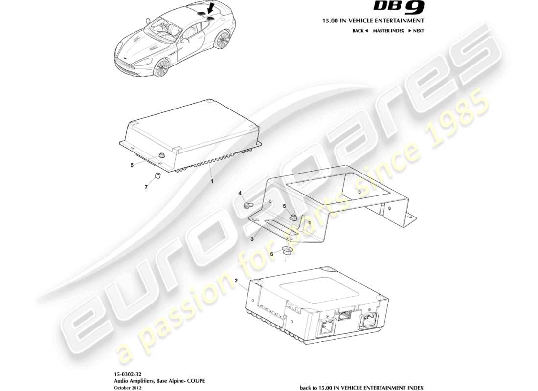 aston martin db9 (2014) amplificatori, alpine, diagramma delle parti coupé