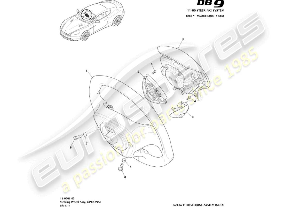 aston martin db9 (2016) volante, schema delle parti opzionali
