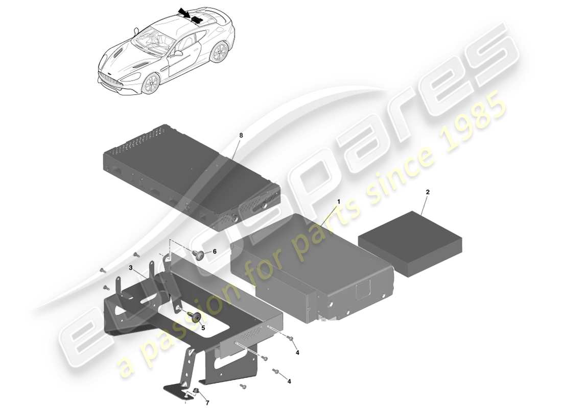 aston martin vanquish (2014) caricatore multiplo per cd, coupé diagramma delle parti
