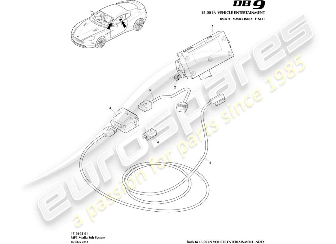 aston martin db9 (2016) mp3 diagramma delle parti del sottosistema multimediale