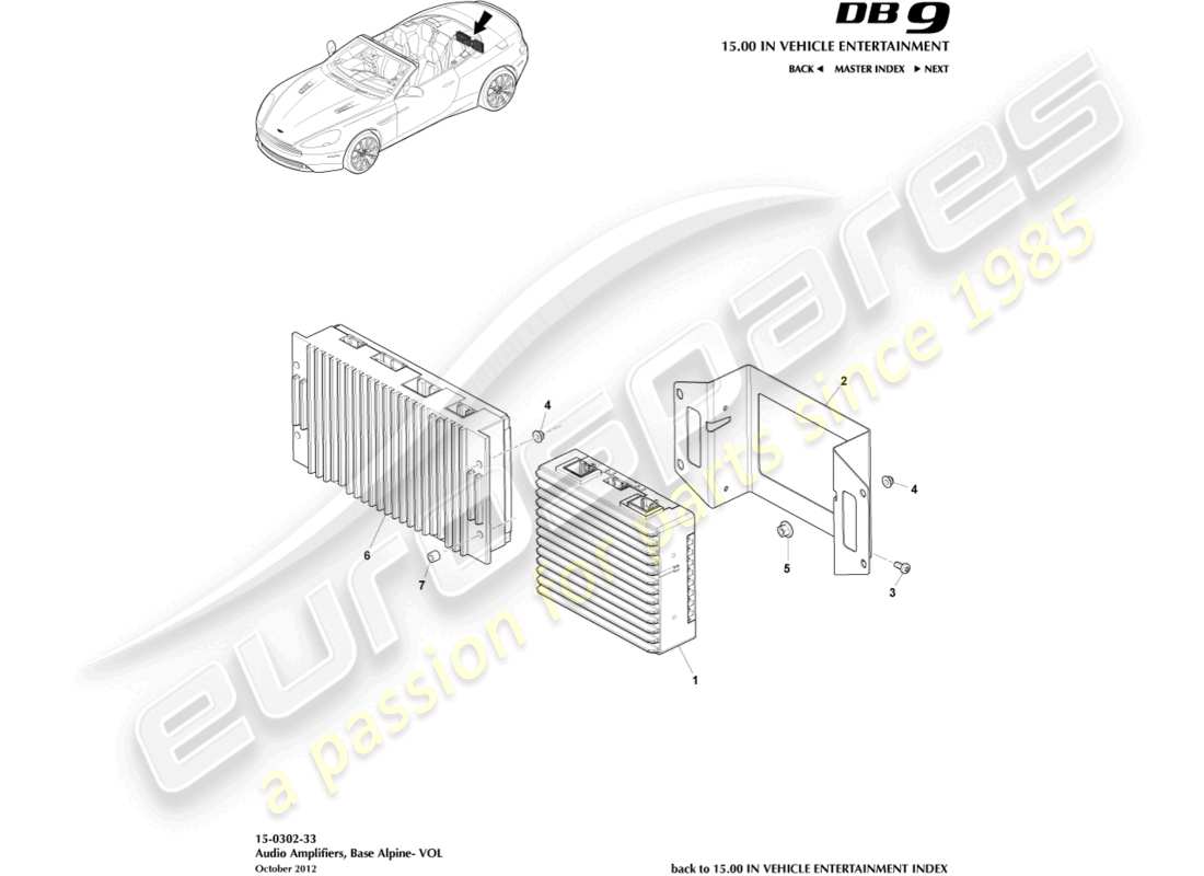 aston martin db9 (2014) amplificatori, alpine, schema delle parti volante