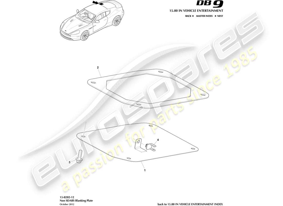 aston martin db9 (2014) diagramma delle parti della piastra di chiusura non sdars