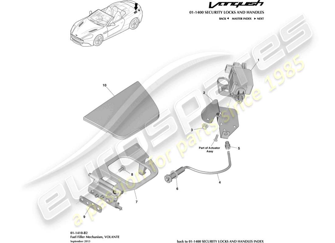 aston martin vanquish (2017) meccanismo di rifornimento carburante, diagramma delle parti volante