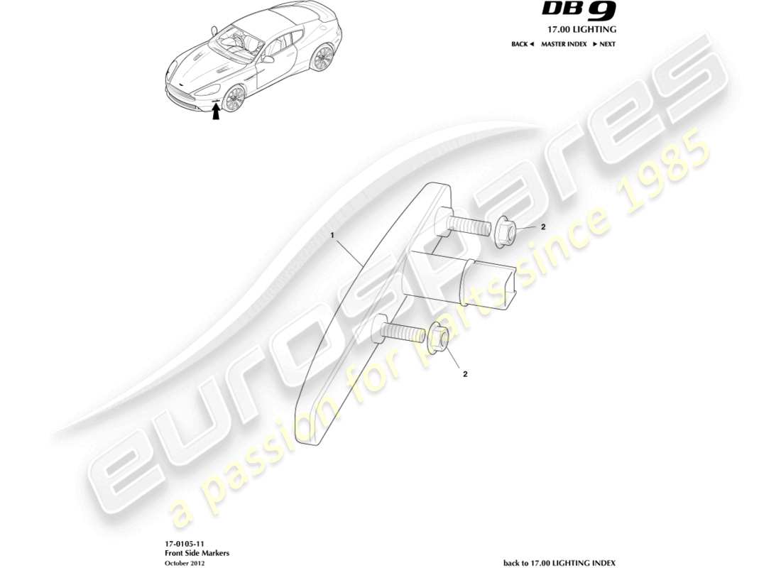 aston martin db9 (2014) diagramma delle parti degli indicatori laterali anteriori