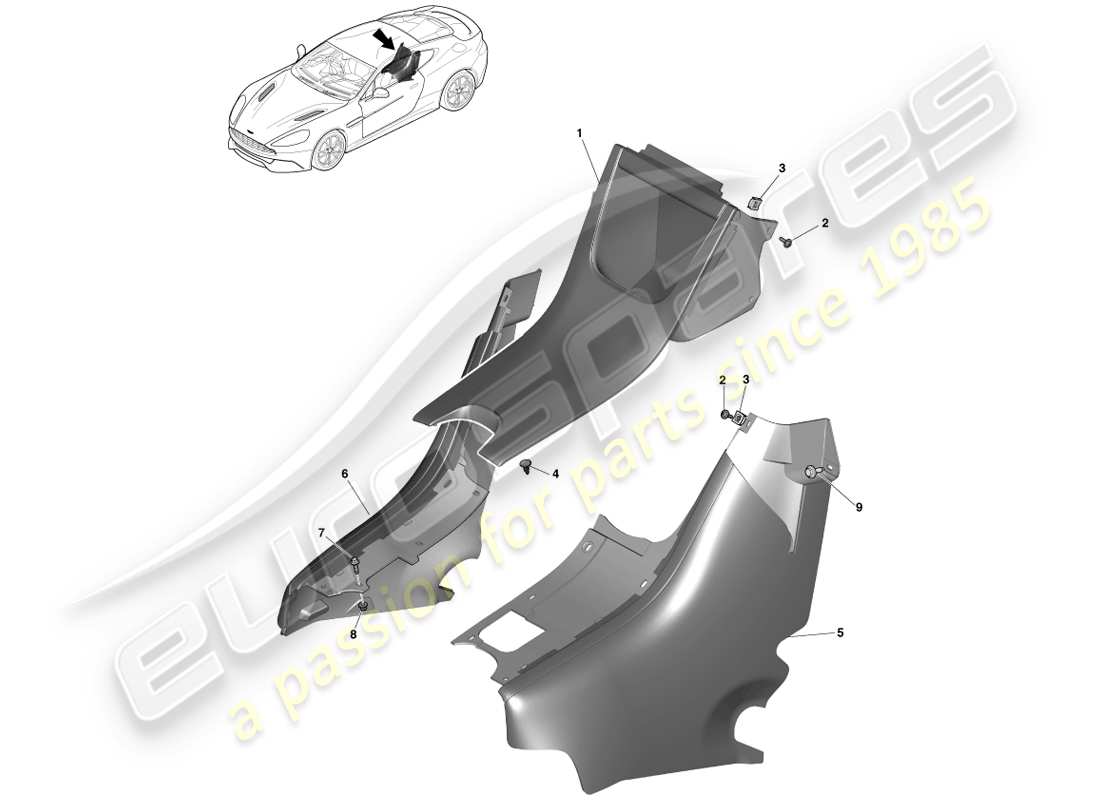 aston martin vanquish (2014) schema delle parti console posteriore, coupé 2+2