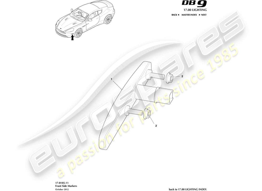 aston martin db9 (2016) diagramma delle parti degli indicatori laterali anteriori