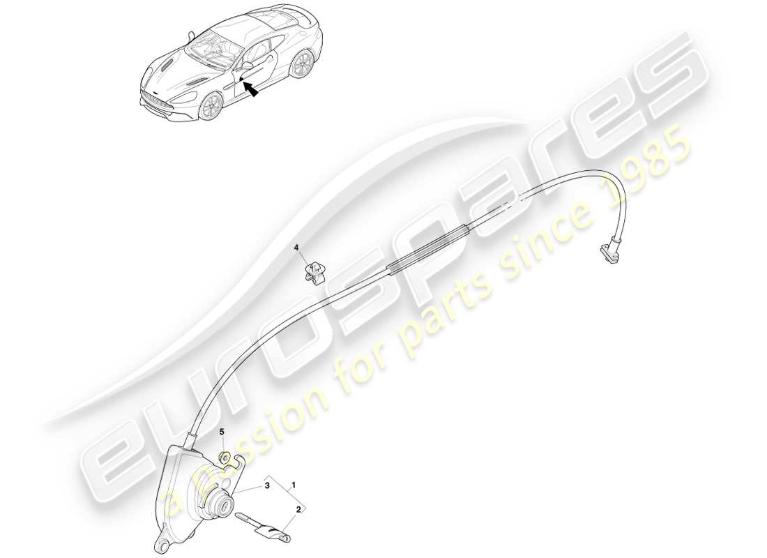 aston martin vanquish (2013) set di serrature e chiavi diagramma delle parti