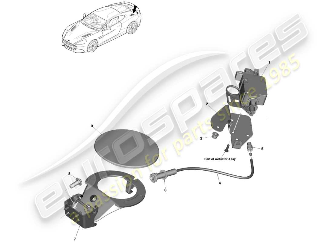 aston martin vanquish (2013) meccanismo di rifornimento carburante, coupé diagramma delle parti