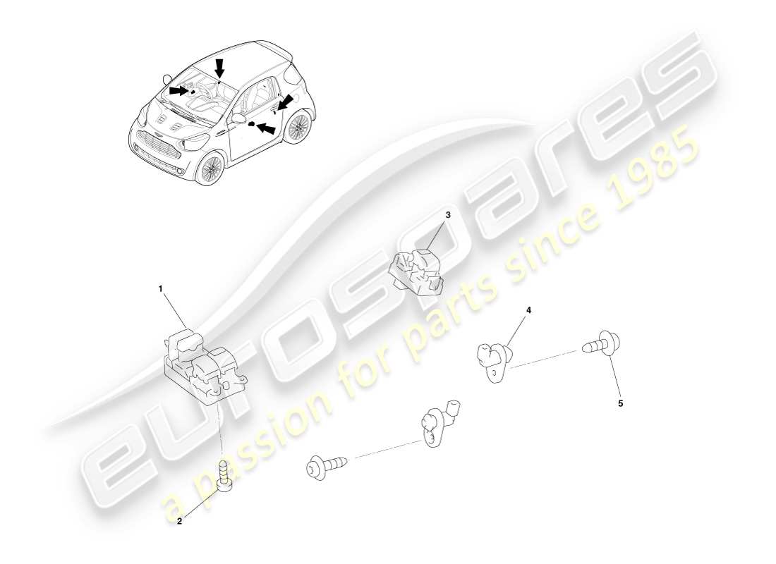 aston martin cygnet (2012) interruttori e relè per porte diagramma delle parti