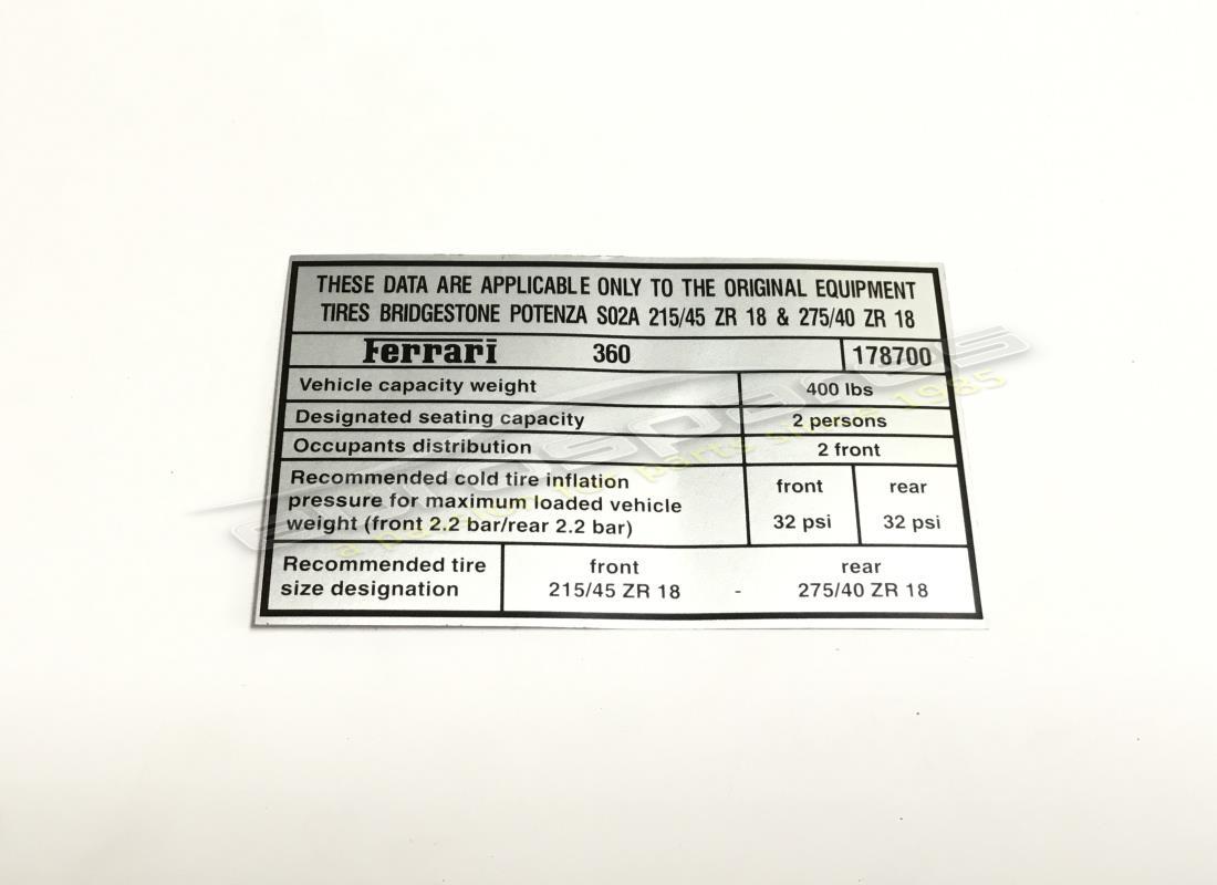 nuovo ferrari pressione pneumatici bridgestone.pla. numero parte 178700 (1)