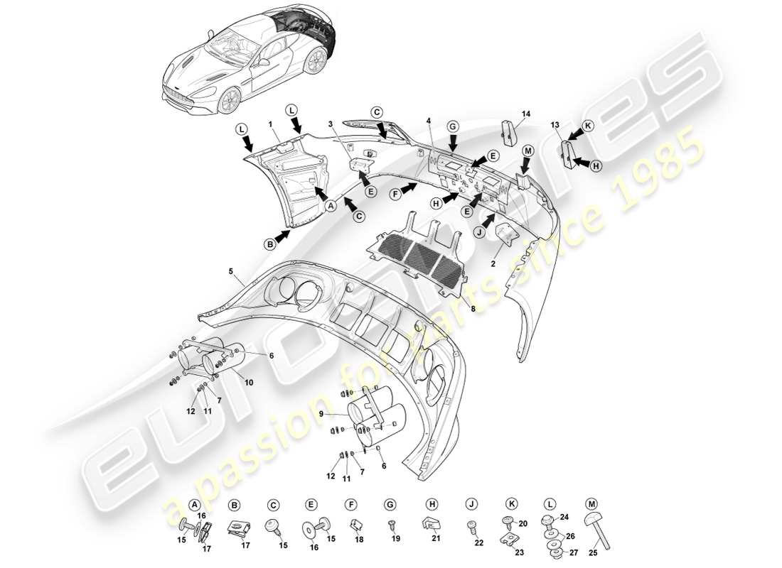 aston martin vanquish (2013) paraurti posteriore, s diagramma delle parti