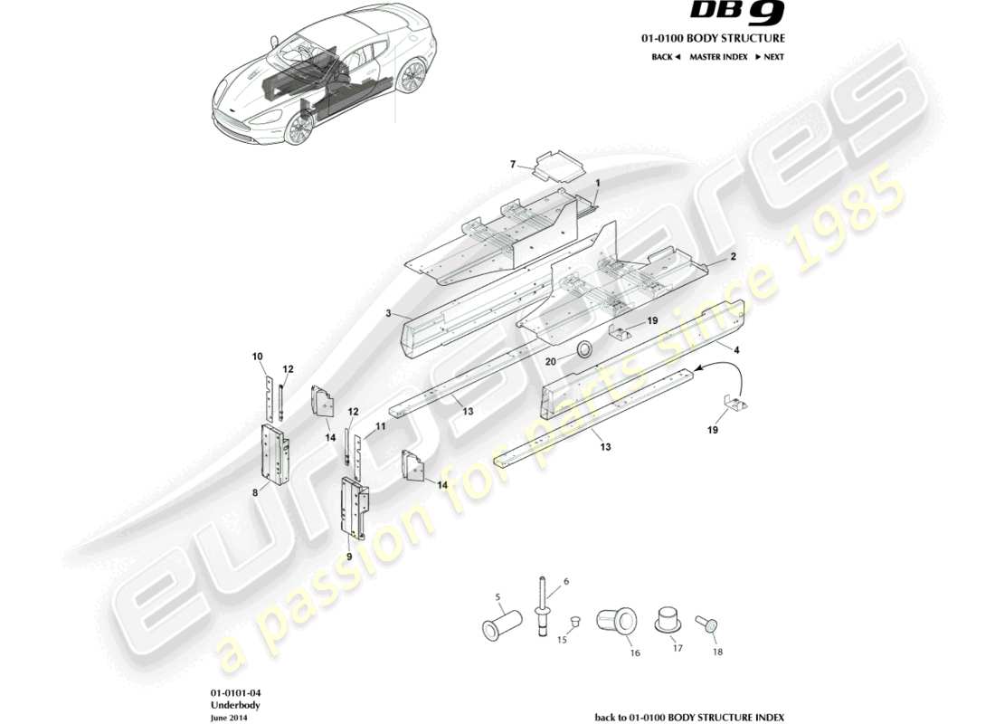 aston martin db9 (2016) unterboden teilediagramm