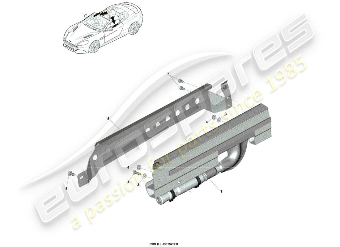 aston martin vanquish (2014) airbag a tendina, diagramma delle parti volante