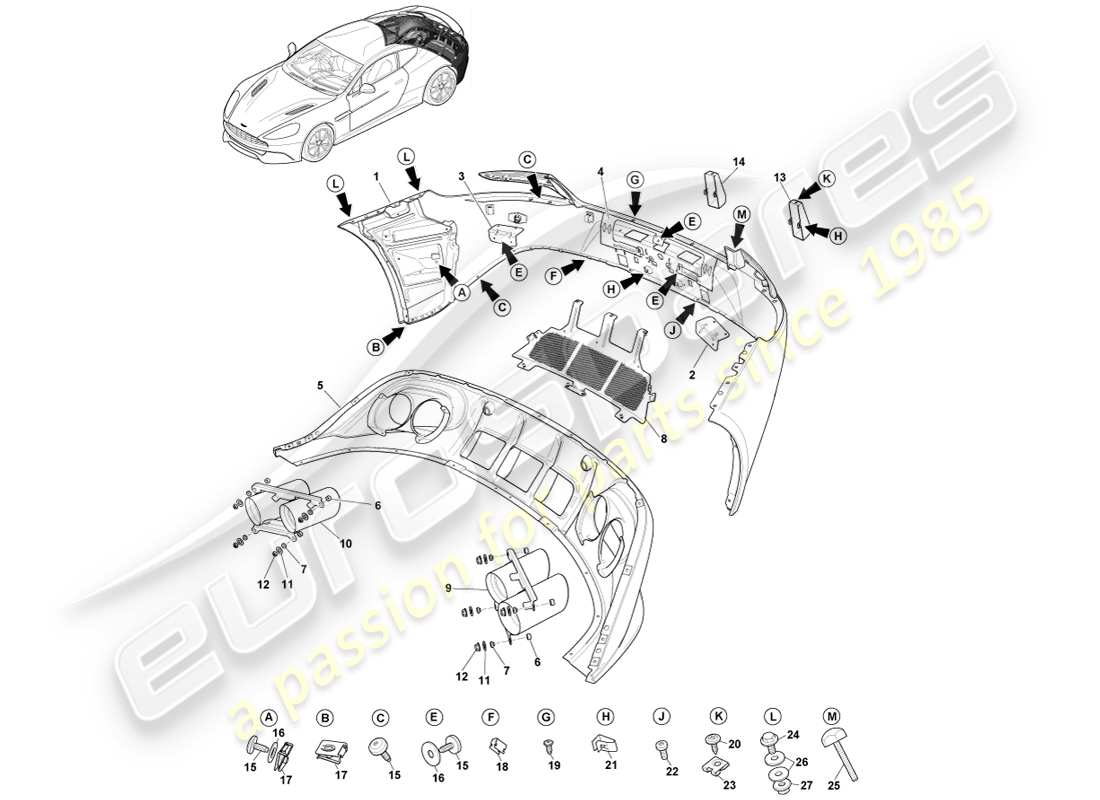 aston martin vanquish (2014) paraurti posteriore, s diagramma delle parti