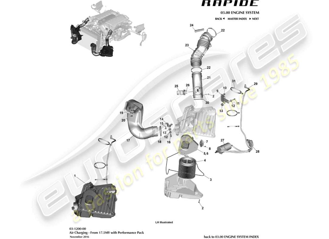 aston martin rapide (2012) ricarica dell'aria, pacchetto prestazioni diagramma delle parti