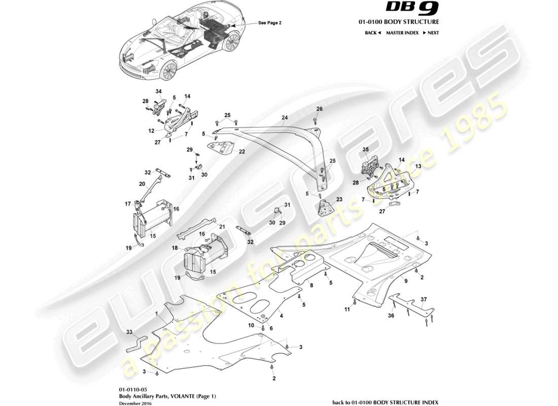 aston martin db9 (2013) parti ausiliarie, volante, pagina 1 diagramma delle parti
