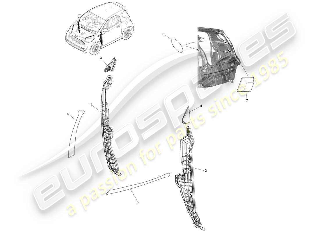 aston martin cygnet (2012) finiture esterne inferiori diagramma delle parti