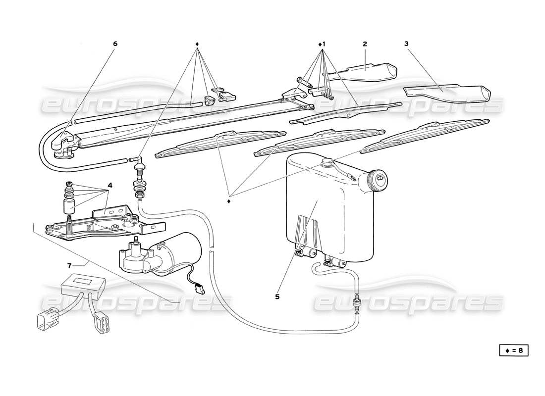 lamborghini diablo sv (1999) diagramma delle parti del tergicristallo (valido per gb e australia - luglio 1999).