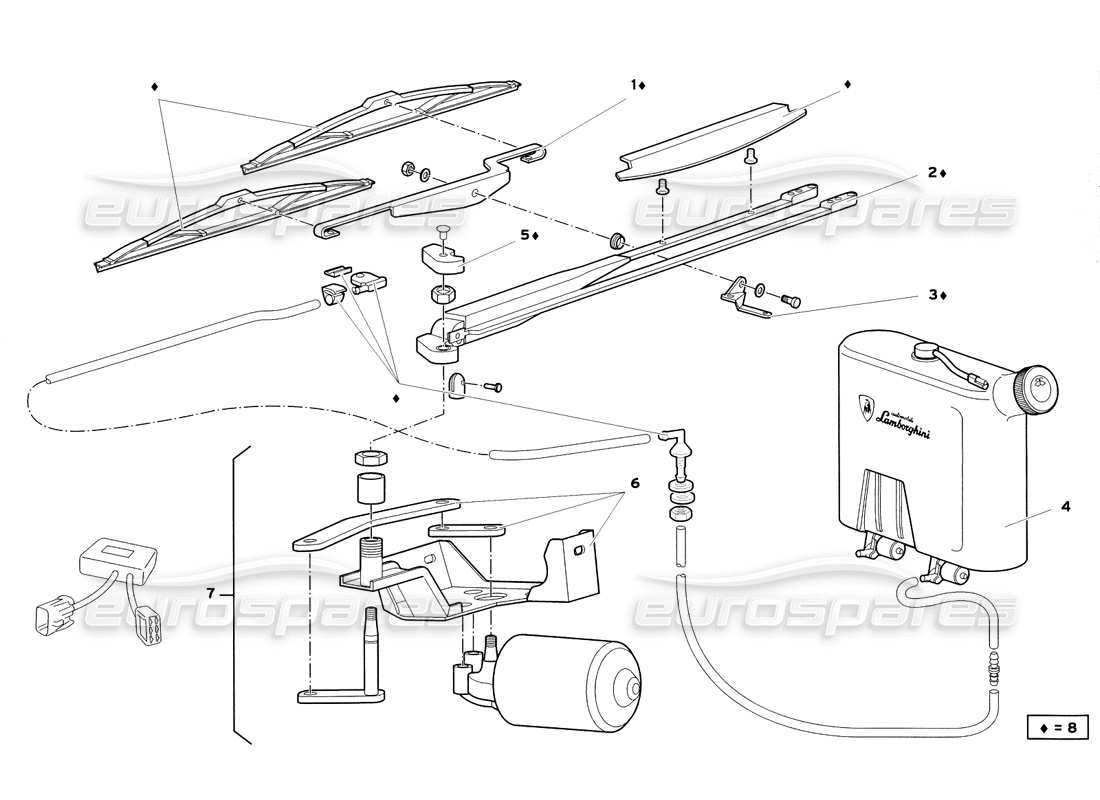 lamborghini diablo sv (1999) diagramma delle parti del tergicristallo (valido per gb e australia - luglio 1999).
