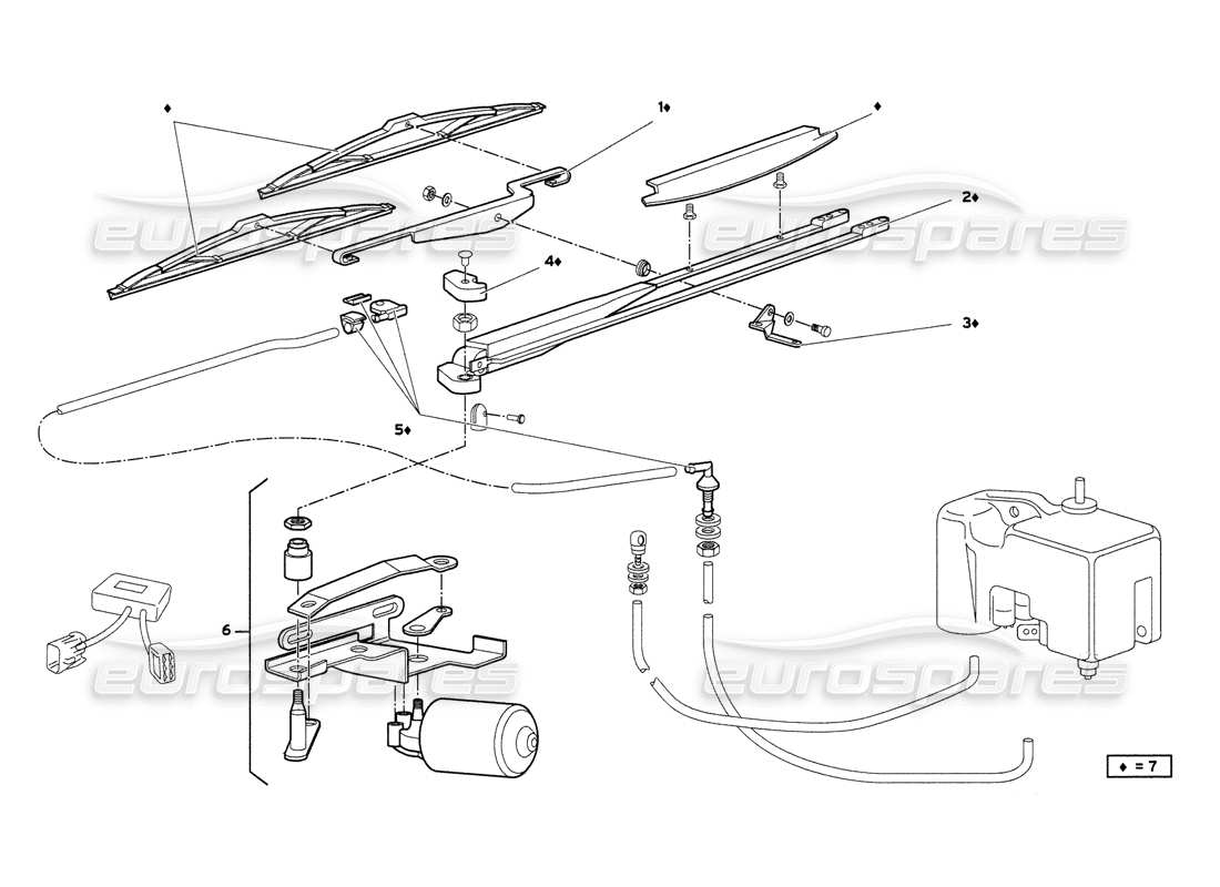 lamborghini diablo 6.0 (2001) diagramma delle parti del tergicristallo (valido per gb e australia - marzo 2001).