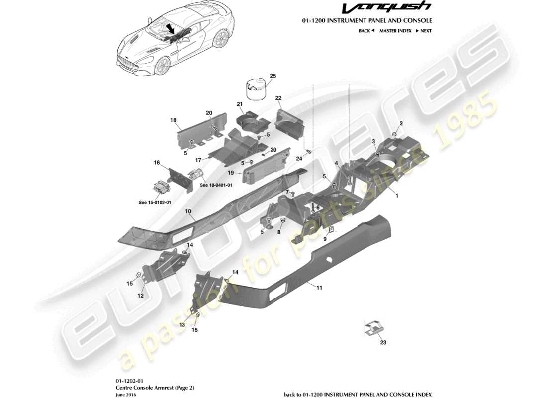 aston martin vanquish (2017) bracciolo della console centrale, pagina 2 diagramma delle parti