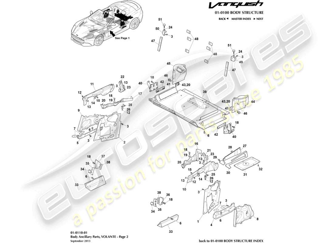 aston martin vanquish (2015) parti accessorie, volante, pagina 2 diagramma delle parti