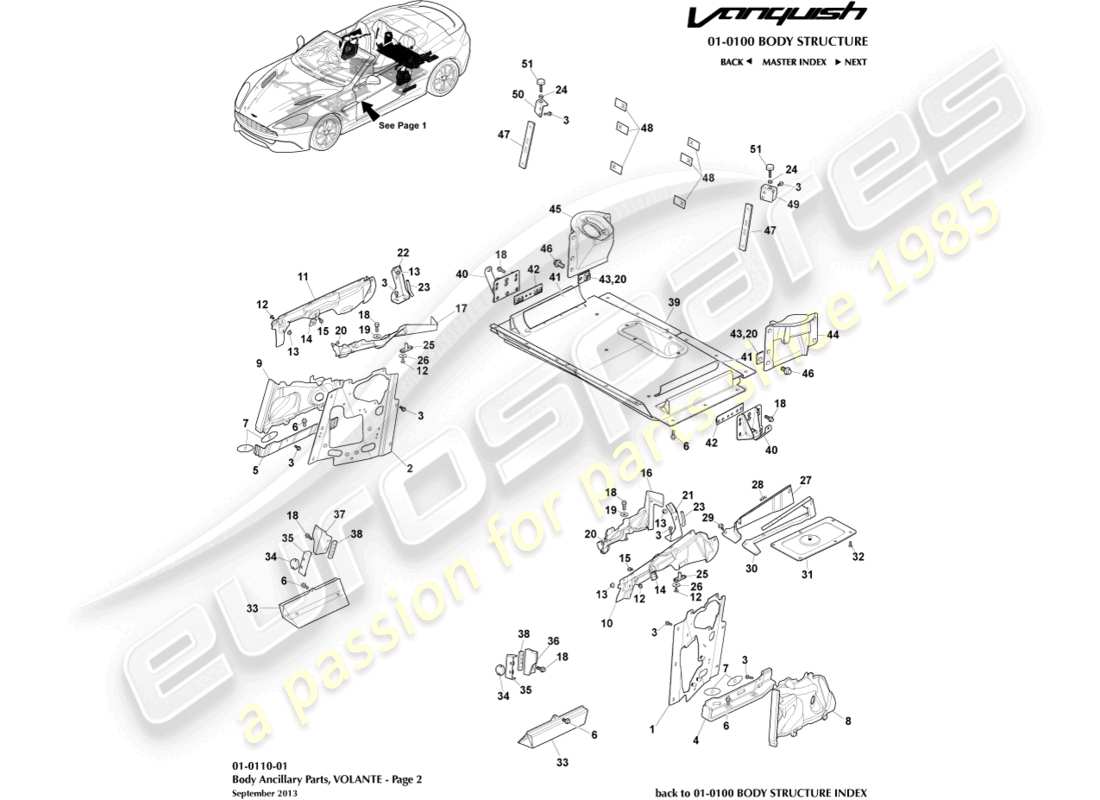 aston martin vanquish (2017) parti accessorie, volante, pagina 2 diagramma delle parti