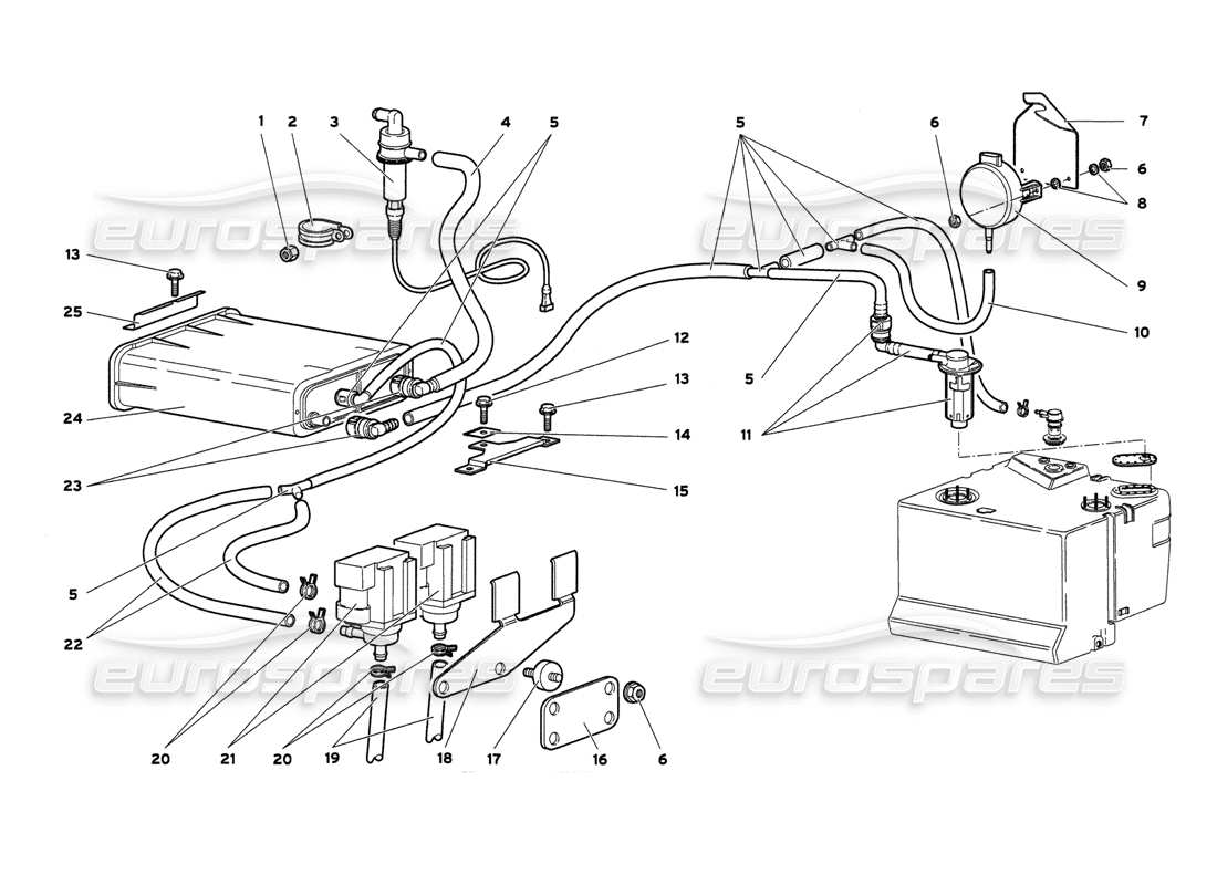 lamborghini diablo 6.0 (2001) diagramma delle parti dell'impianto di alimentazione (valido per stati uniti e canada - 2001 marzo).