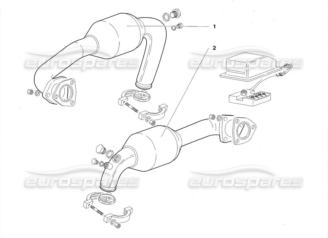 lamborghini diablo roadster (1998) schema delle parti del sistema di scarico (valido per usa e canada 1998).