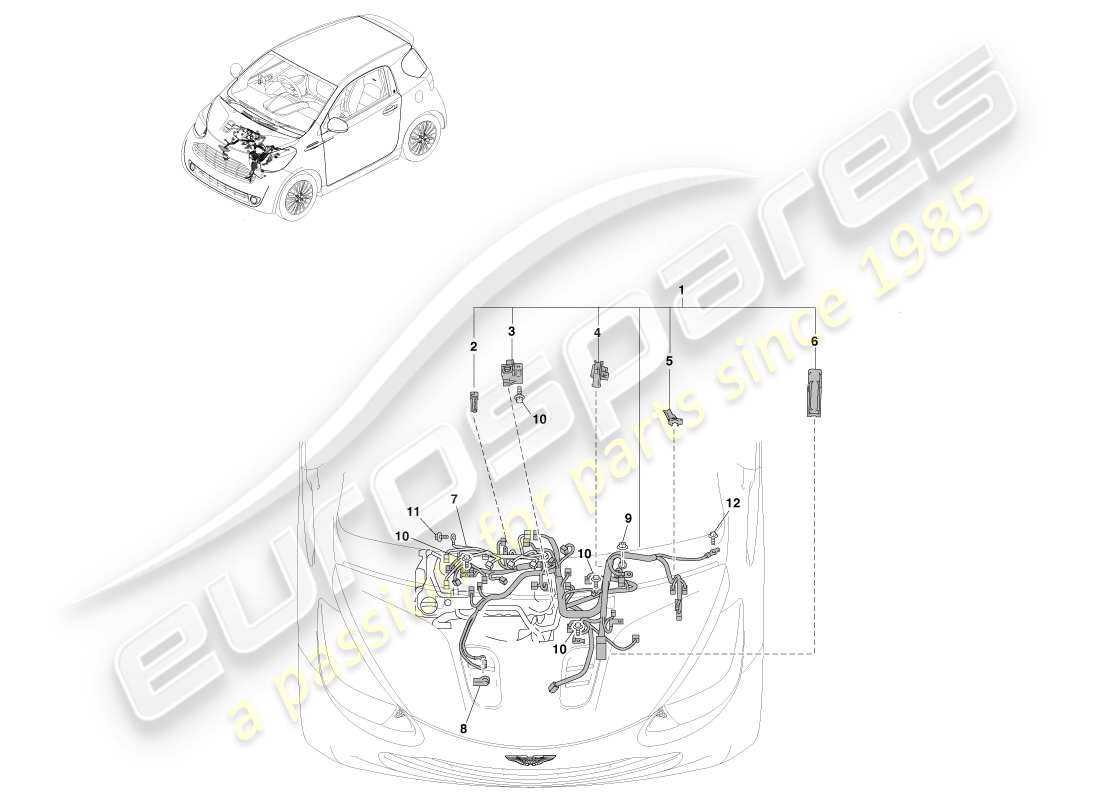 aston martin cygnet (2012) pagina cablaggio vano motore 2 diagramma delle parti