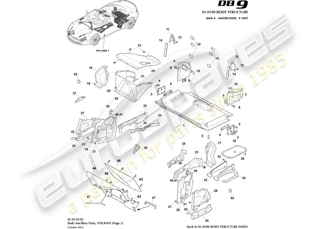 aston martin db9 (2017) parti ausiliarie, volante, pagina 2 diagramma delle parti