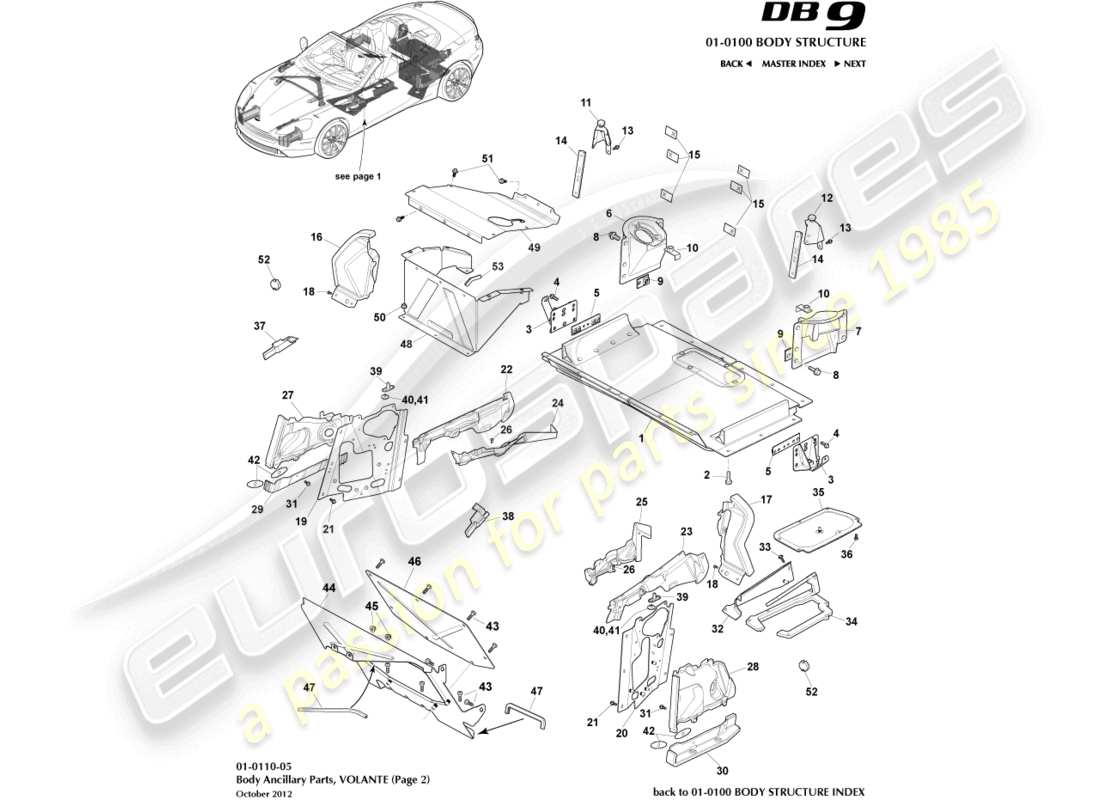 aston martin db9 (2014) parti ausiliarie, volante, pagina 2 diagramma delle parti