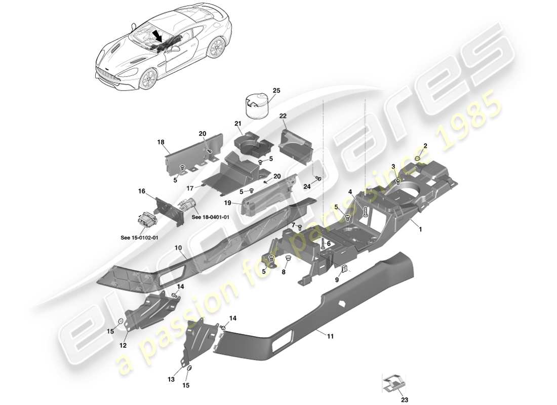 aston martin vanquish (2014) bracciolo della console centrale, pagina 2 diagramma delle parti