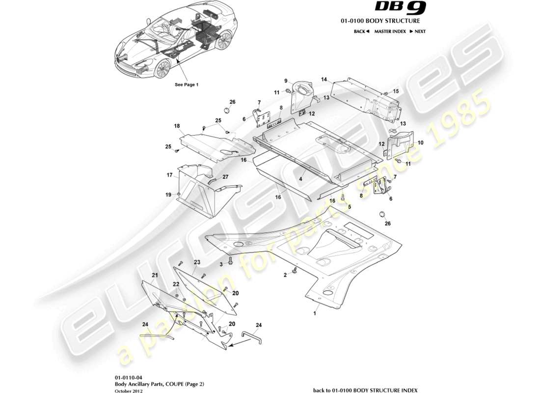 aston martin db9 (2013) parti ausiliarie, coupé, pagina 2 diagramma delle parti