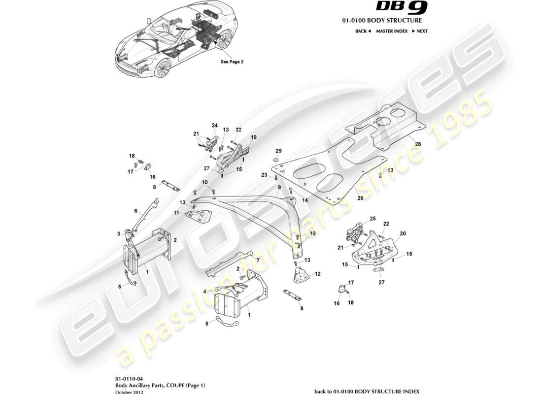 aston martin db9 (2014) parti ausiliarie, coupé, pagina 1 diagramma delle parti