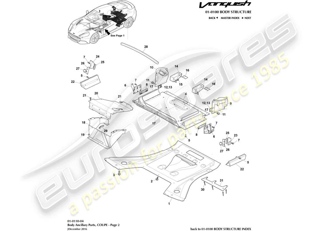 aston martin vanquish (2018) parti ausiliarie, coupé, pagina 2 diagramma delle parti