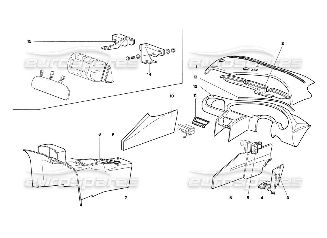 lamborghini diablo 6.0 (2001) diagramma delle parti delle finiture dell'abitacolo