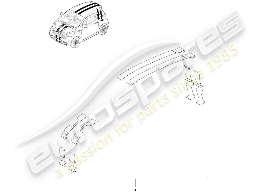 aston martin cygnet (2012) decalcomanie per il tetto diagramma delle parti