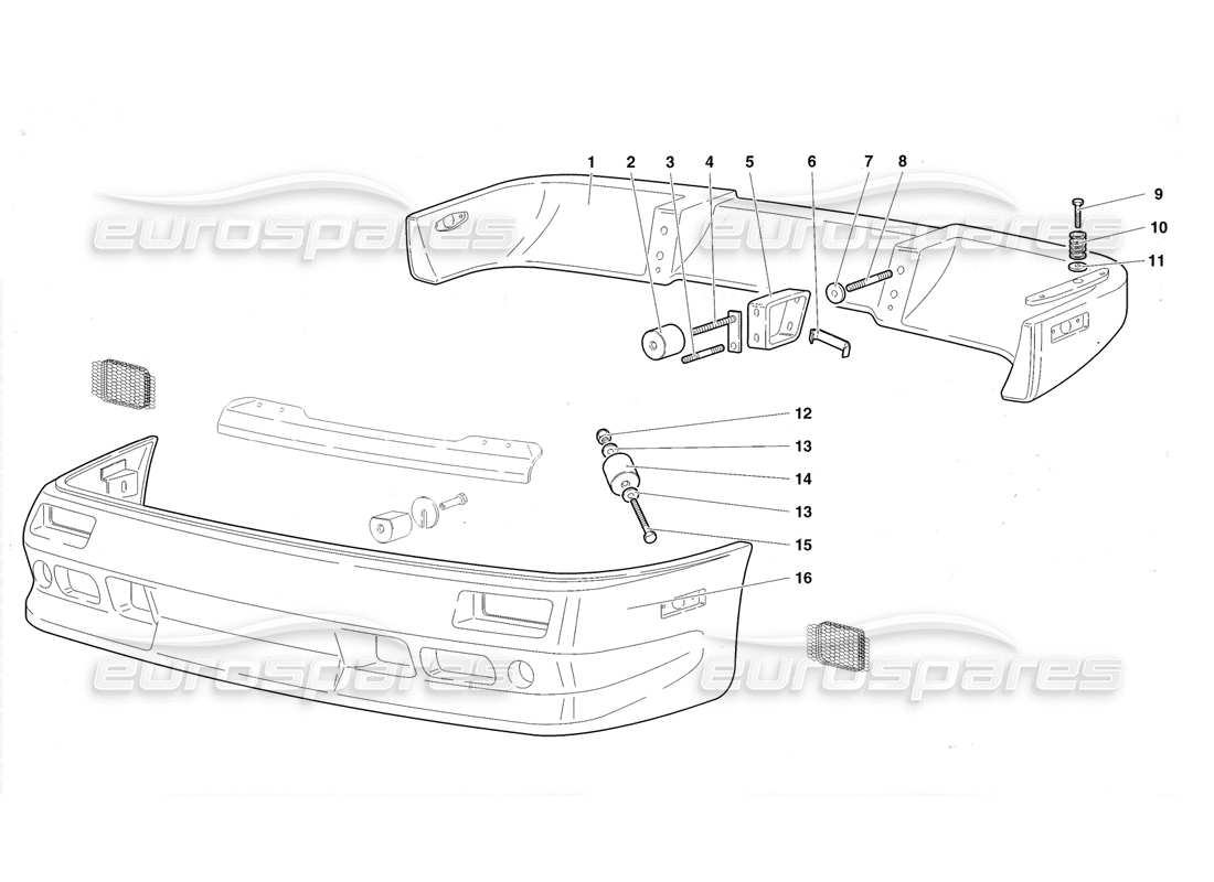 lamborghini diablo roadster (1998) diagramma delle parti paraurti (valido per usa e canada 1998).