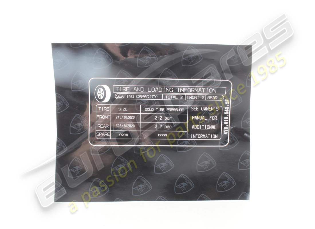 NUOVO LAMBORGHINI PNEUMATICO TARGH PNEUM. NUMERO PARTE 4T0010546AF (1) nuovo lamborghini pneumatico targh pneum. numero parte 4t0010546af (1)