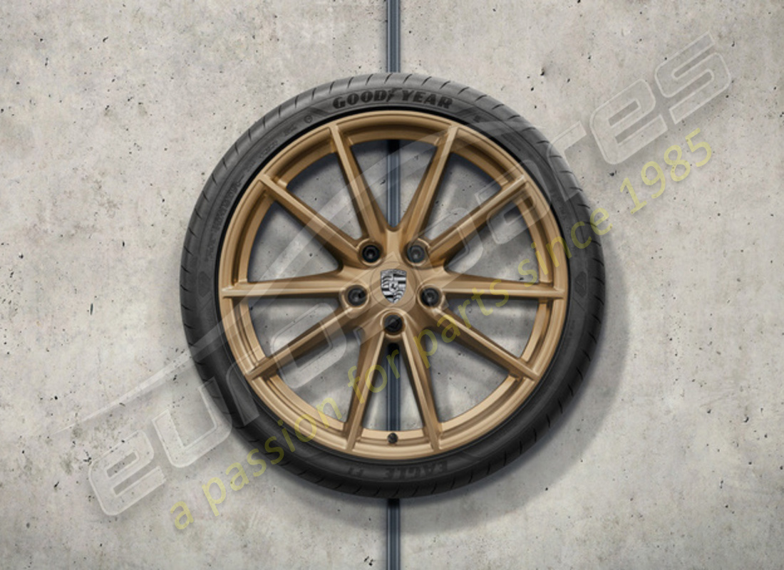 nuovo porsche 20-/21-inch set di ruote e pneumatici estivi carrera verniciato in aurum (satinato-lucido). numero parte 992044660d (1)